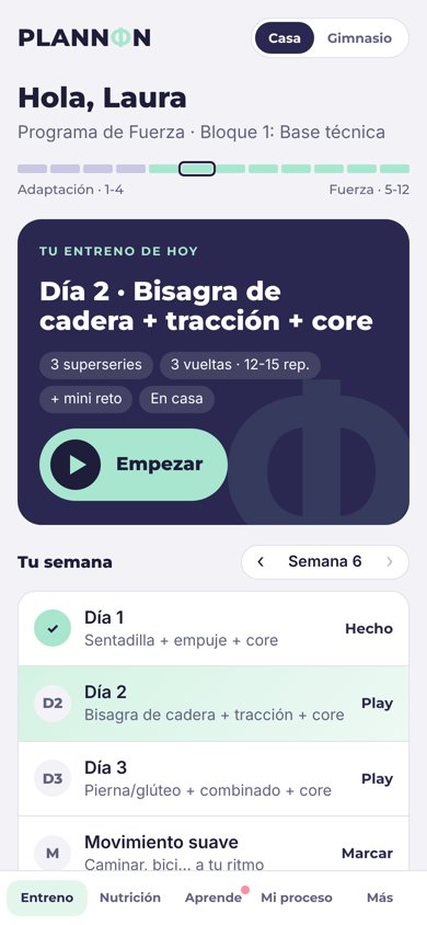 Pantalla de entreno de la app